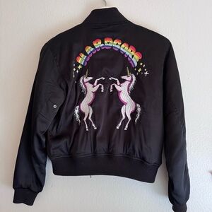 UNIF Black Bomber Jacket with Embroidered Details